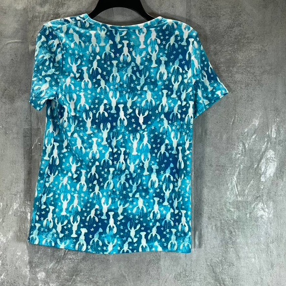 Karen Scott Women's Aqua Oasis Lobster Love Printed V-Neck Short-Sleeve Top SZXS - Picture 2 of 11